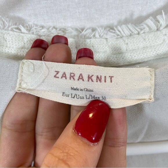 Zara Knit White Open Front Cardigan Sweater with Silver Metal Details Large - Picture 8 of 13